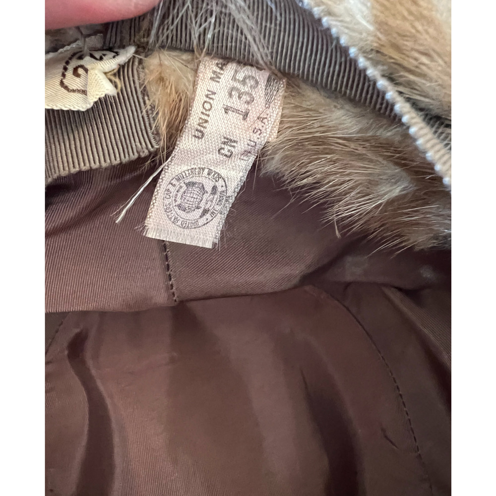 Vintage Genuine Fur Trim Leather Winter Bucket Hat Beige Size 22 Cold Weather - Picture 4 of 5